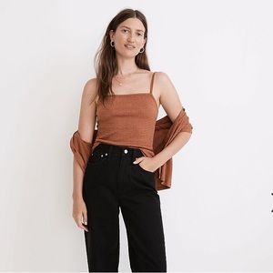 Madewell Knit Textured Square-Neck Crop Spaghetti Strap Tank Top Sz M